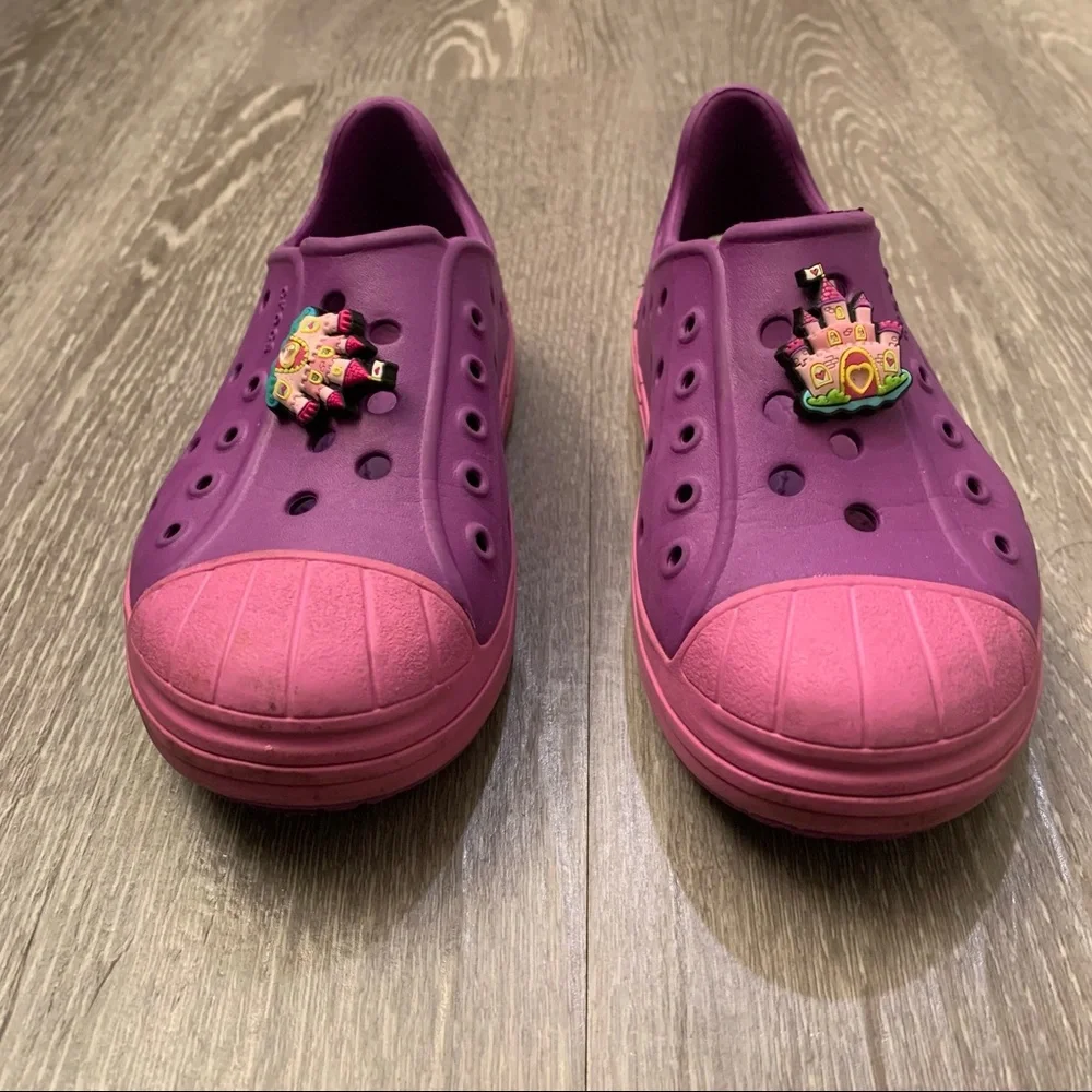 Crocs Bump It Slip On Purple/Pink Water Shoes w/ Jibbitz Toddler Girls Size 10C
